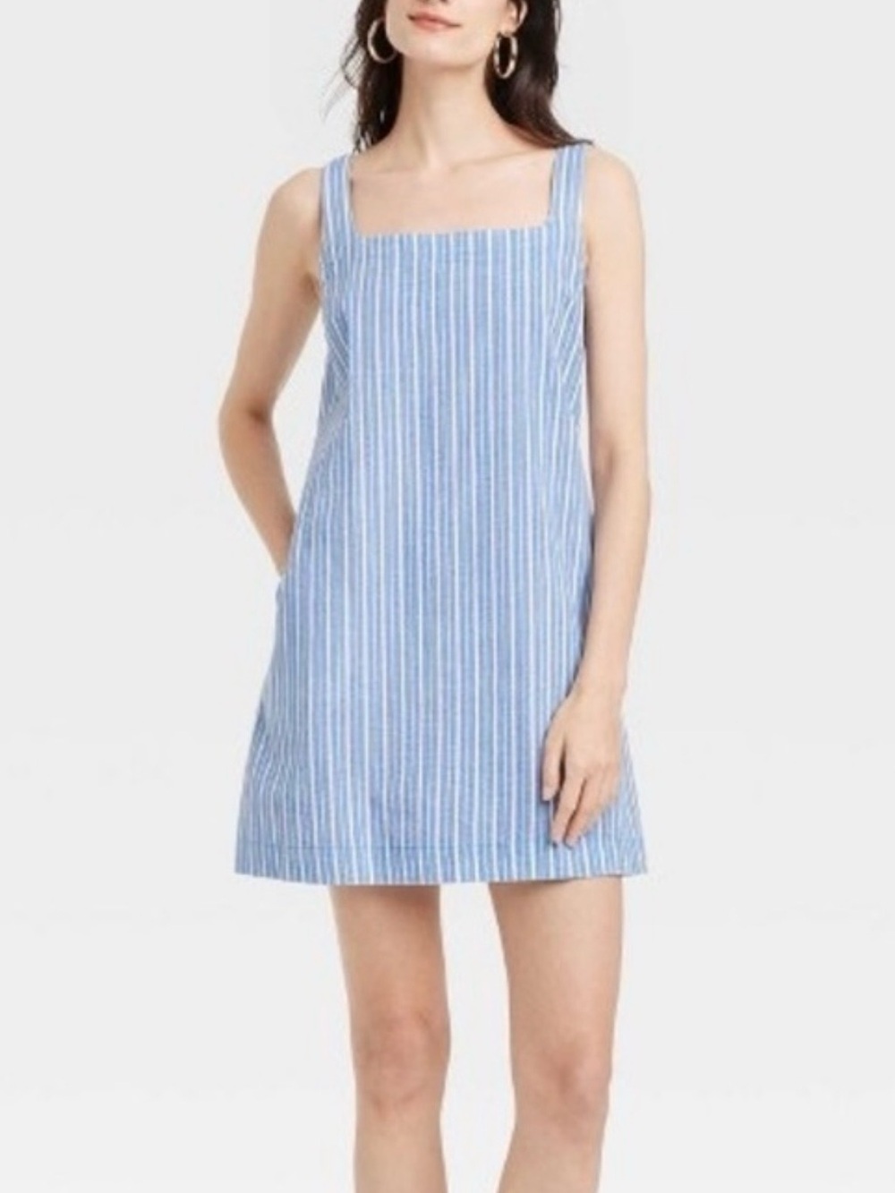 a new day Blue and White Striped Square Neck Sleeveless Dress
